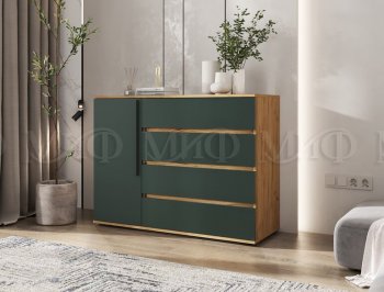 Комод 1 дверь 4 ящика (1200) Норд, крафт/изумруд (Миф) в Ревде - revda.mebel-e96.ru
