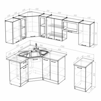 Кухонный гарнитур Ольга оптима 1 1300х2500 мм (Герда) в Ревде - revda.mebel-e96.ru