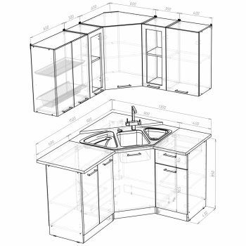 Кухонный гарнитур Ольга оптима 2 1500х1300 мм (Герда) в Ревде - revda.mebel-e96.ru