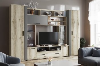 Гостиная Оскар-18-2 дуб делано/графит (Текс) в Ревде - revda.mebel-e96.ru