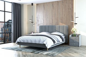 Кровать двуспальная Рино светло-серый (БМ) в Ревде - revda.mebel-e96.ru