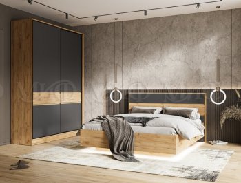 Кровать парящая Роджина с подсветкой, крафт/графит (Миф) в Ревде - revda.mebel-e96.ru