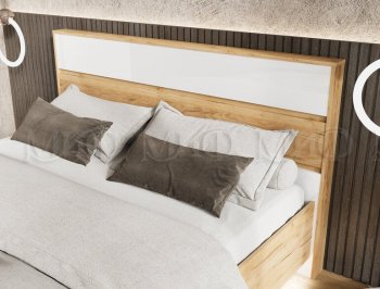 Кровать парящая Роджина с подсветкой, крафт/белый (Миф) в Ревде - revda.mebel-e96.ru