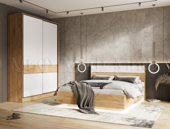 Кровать парящая Роджина с подсветкой, крафт/белый (Миф) в Ревде - revda.mebel-e96.ru