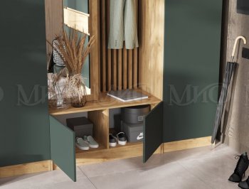 Прихожая Роджина крафт/изумруд, модульная (Миф) в Ревде - revda.mebel-e96.ru