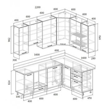 Угловой кухонный гарнитур Элеганция 2200*1600 мм Sanvut в Ревде - revda.mebel-e96.ru