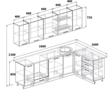 Угловой кухонный гарнитур Фьюжн 2600*1600 мм Sanvut в Ревде - revda.mebel-e96.ru