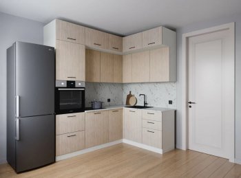 Кухонный гарнитур угловой Шимо МДФ  2200*1700 мм (Санвут) в Ревде - revda.mebel-e96.ru
