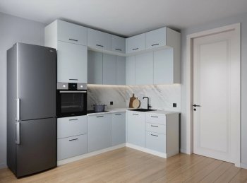 Кухонный гарнитур угловой Смоки МДФ 2200*1700 мм (Санвут) в Ревде - revda.mebel-e96.ru
