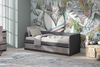 Кровать Соната 900 графит/крафт серый (Зарон) в Ревде - revda.mebel-e96.ru