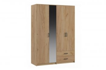 Шкаф 1500 мм  4-х ств. с зеркалом 2 ящ. SVETLANA LOFT, дуб золотой (Генезис) в Ревде - revda.mebel-e96.ru