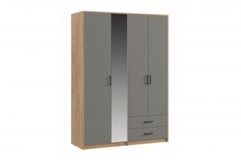 Шкаф 1500 мм  4-х ств. с зеркалом 2 ящ. SVETLANA LOFT, Дуб золотой/Серый (Генезис) в Ревде - revda.mebel-e96.ru
